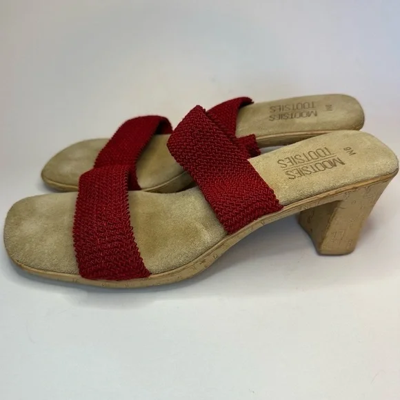 Mootsies Tootsies Red Sandals Woven Straps Cork Heel Size 9 Y2K Slip On EUC - Picture 6 of 10